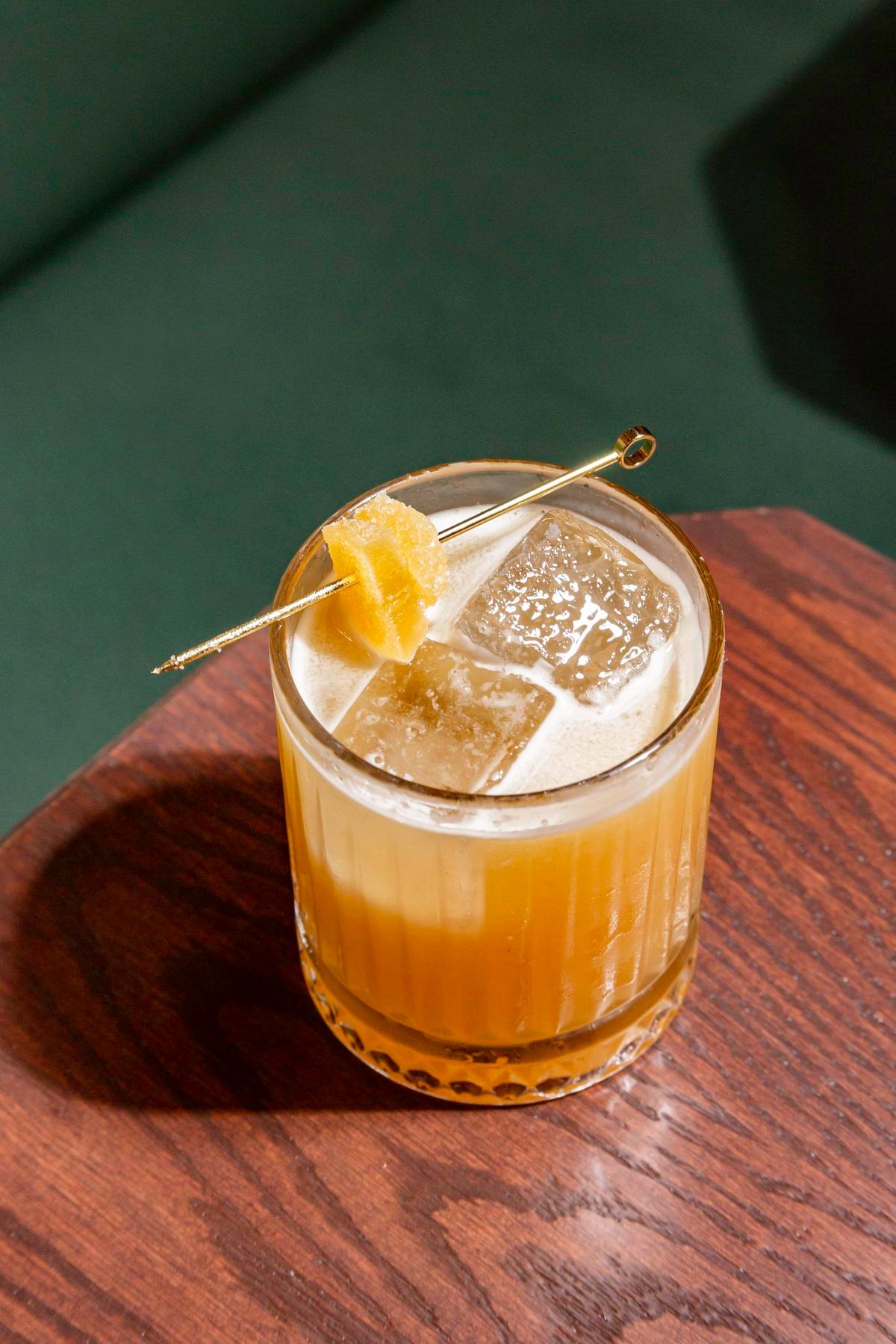 Meadow Amore: Cognac, Amaretto, Peach-Chrysanthemum Tea, Honey, Ginger, Cardamom, Lemon